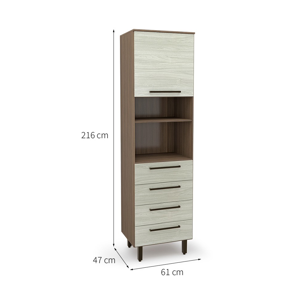 Paneleiro Evolution 1 Porta 4 Gavetas Tannat e Legno Crema