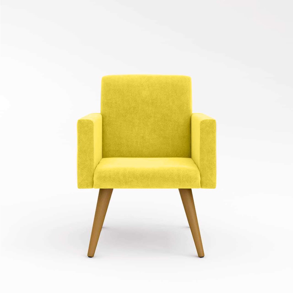 Poltrona Cadeira Premium Amarelo Linha A Em Suede Para Recepção Pés Retrô Confortável Estofada D28 120 kg Db