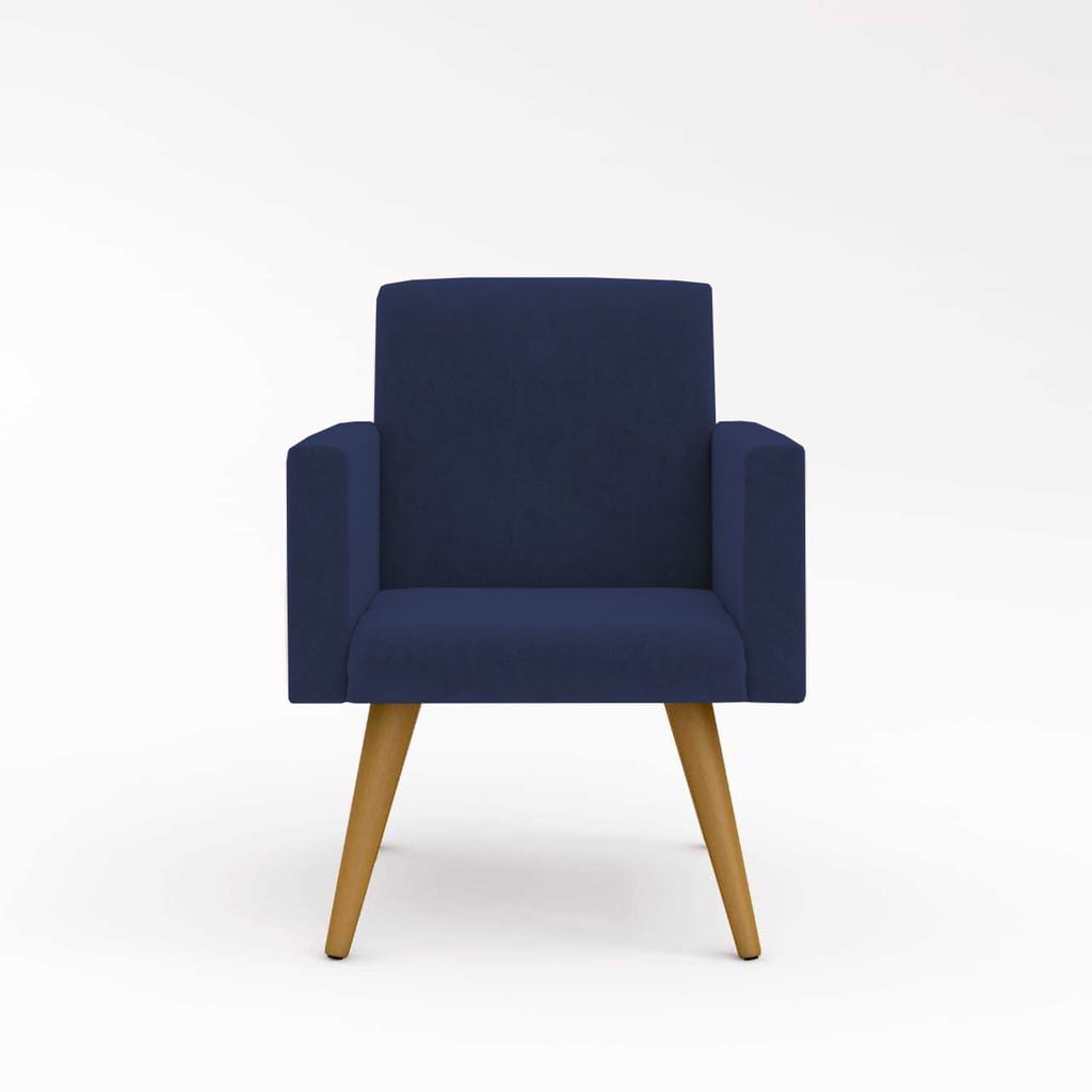 Poltrona Cadeira Premium Azul Marinho Linha A Em Suede Para Recepção Pés Retrô Confortável Estofada D28 120 kg Db