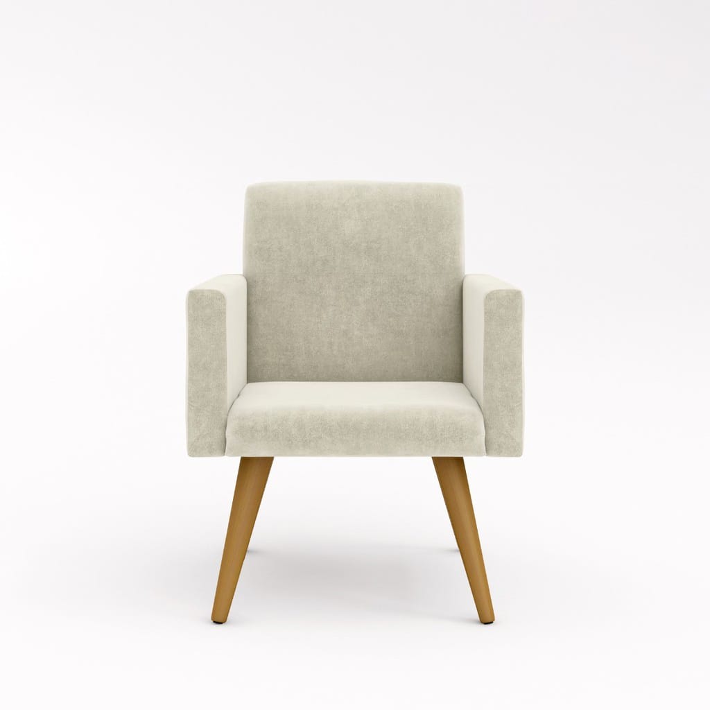 Poltrona Cadeira Premium Bege Linha A Em Suede Para Recepção Pés Retrô Confortável Estofada D28 120 kg Db