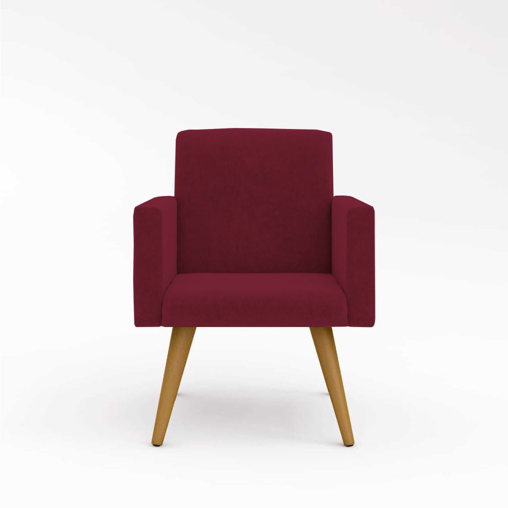 Poltrona Cadeira Premium Bordô Vinho Linha A Em Suede Para Recepção Pés Retrô Confortável Estofada D28 120 kg Db