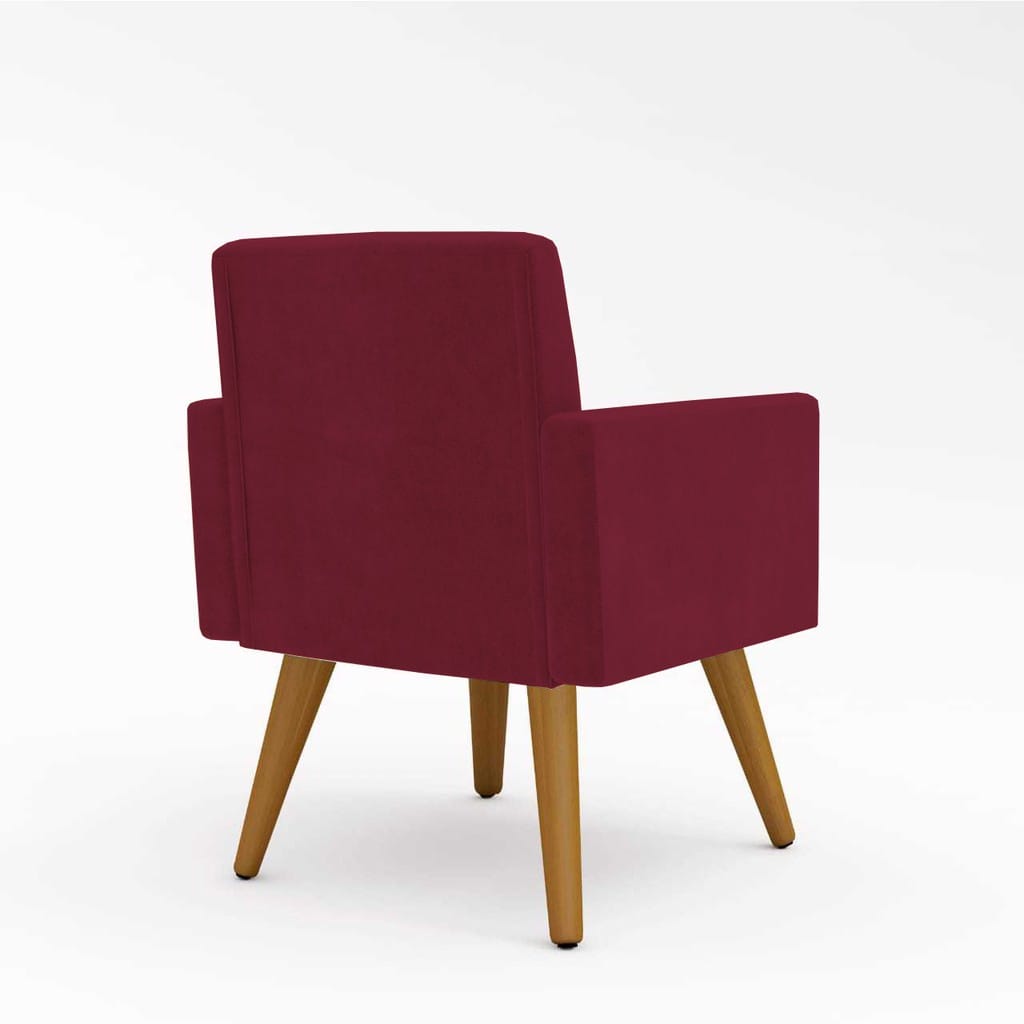 Poltrona Cadeira Premium Bordô Vinho Linha A Em Suede Para Recepção Pés Retrô Confortável Estofada D28 120 kg Db