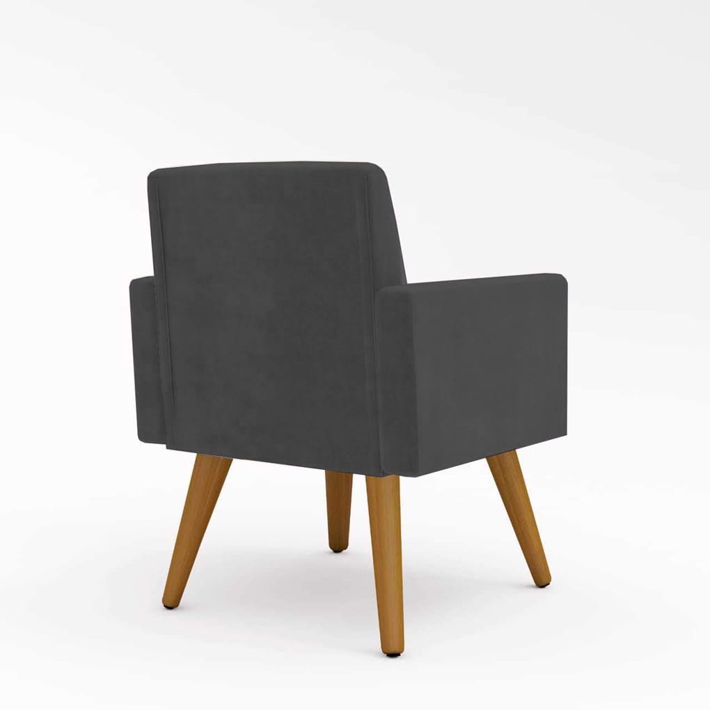 Poltrona Cadeira Premium Cinza Linha A Em Suede Para Recepção Pés Retrô Confortável Estofada D28 120 kg Db