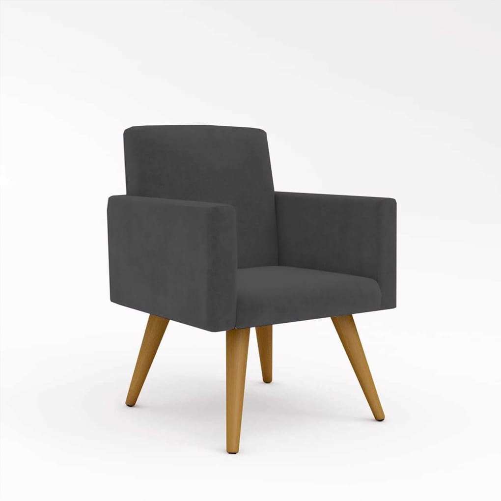 Poltrona Cadeira Premium Cinza Linha A Em Suede Para Recepção Pés Retrô Confortável Estofada D28 120 kg Db