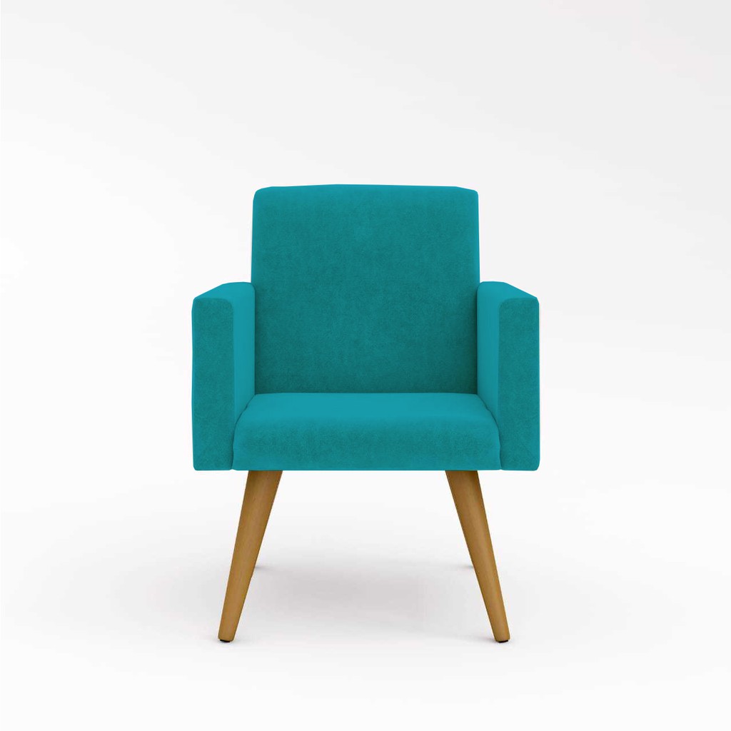 Poltrona Cadeira Premium Linha A Azul Celeste Em Suede Para Recepção Pés Retrô Confortável Estofada D28 120 kg Db