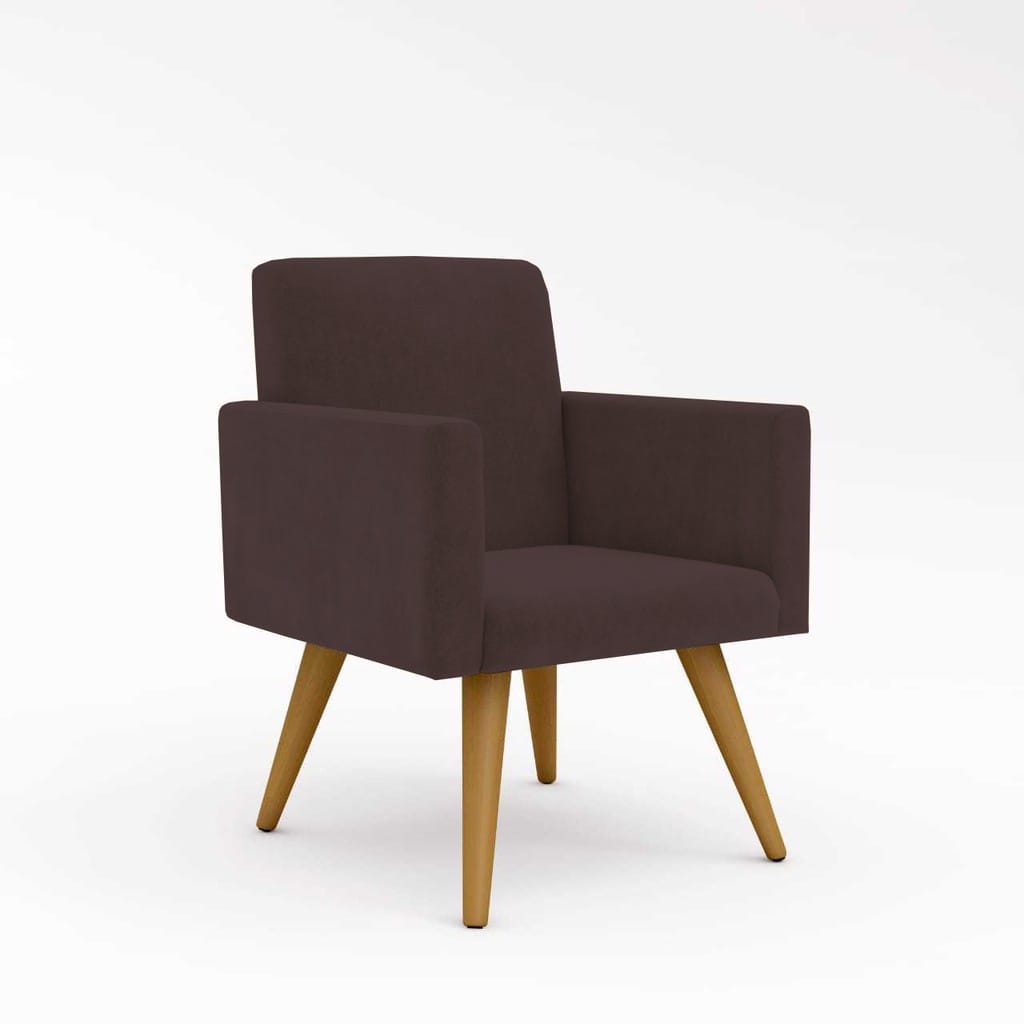 Poltrona Cadeira Premium Marrom Linha A Em Suede Para Recepção Pés Retrô Confortável Estofada D28 120 kg Db