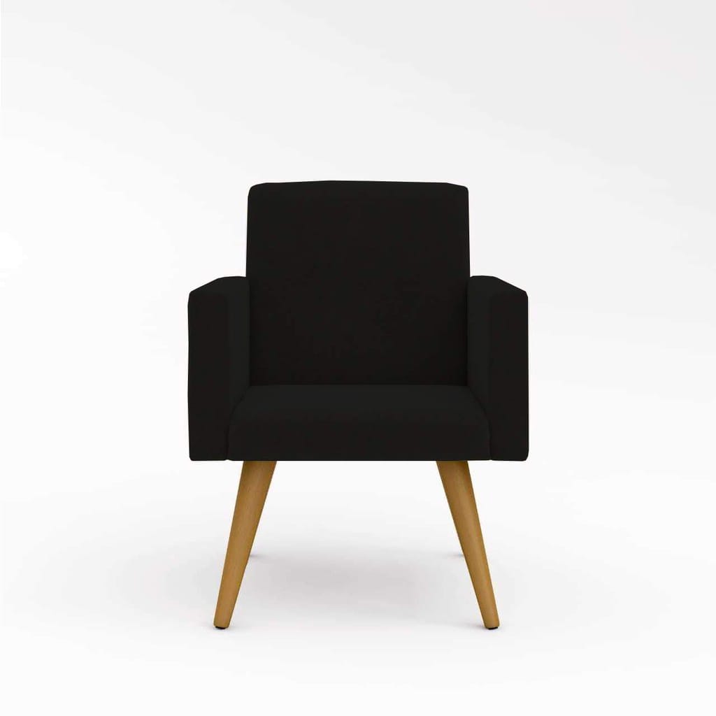 Poltrona Cadeira Premium Preta Linha A Em Suede Para Recepção Pés Retrô Confortável Estofada D28 120 kg Preto Db