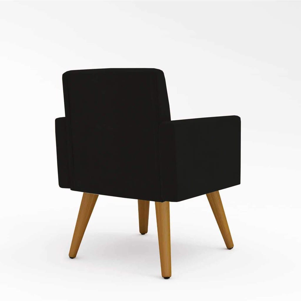 Poltrona Cadeira Premium Preta Linha A Em Suede Para Recepção Pés Retrô Confortável Estofada D28 120 kg Preto Db