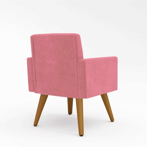 Poltrona Cadeira Premium Rosa Linha A Em Suede Para Recepção Pés Retrô Confortável Estofada D28 120 kg Db