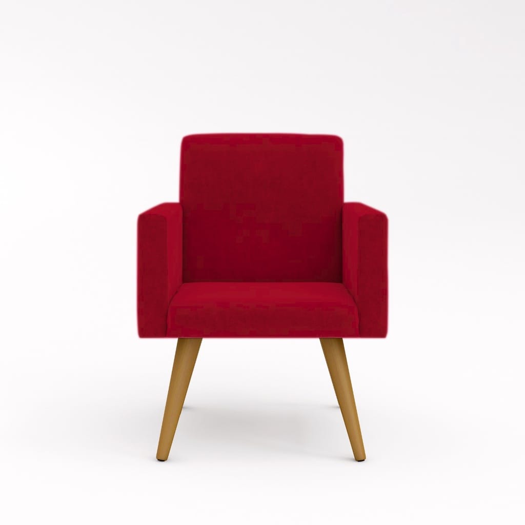 Poltrona Cadeira Premium Vermelho Linha A Em Suede Para Recepção Pés Retrô Confortável Estofada D28 120 kg Db