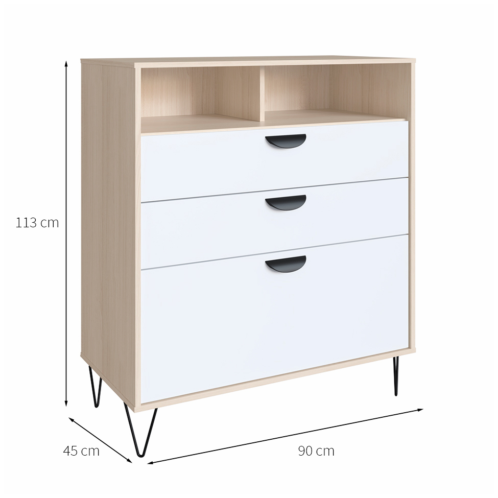Cômoda Drawer 3 Gavetas Branco e Nature