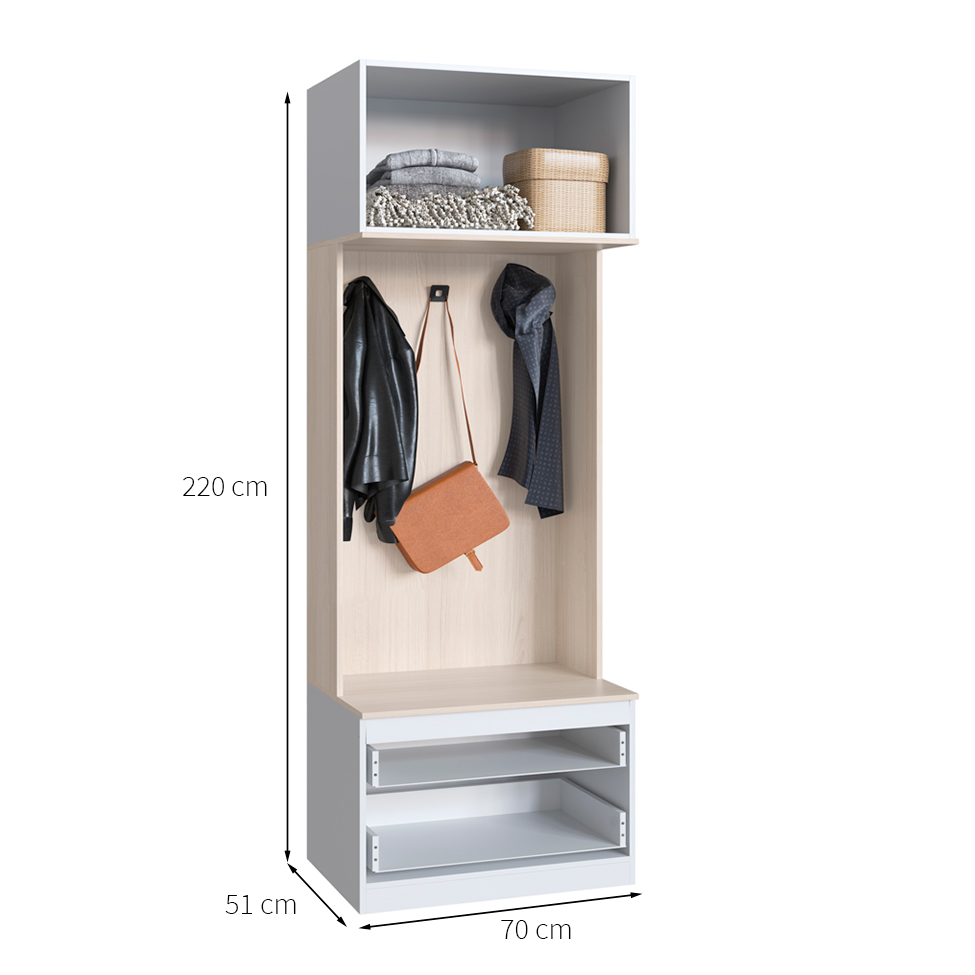 Guarda-Roupa Modulado Free I 2 Portas 2 Gavetas Branco e Nature