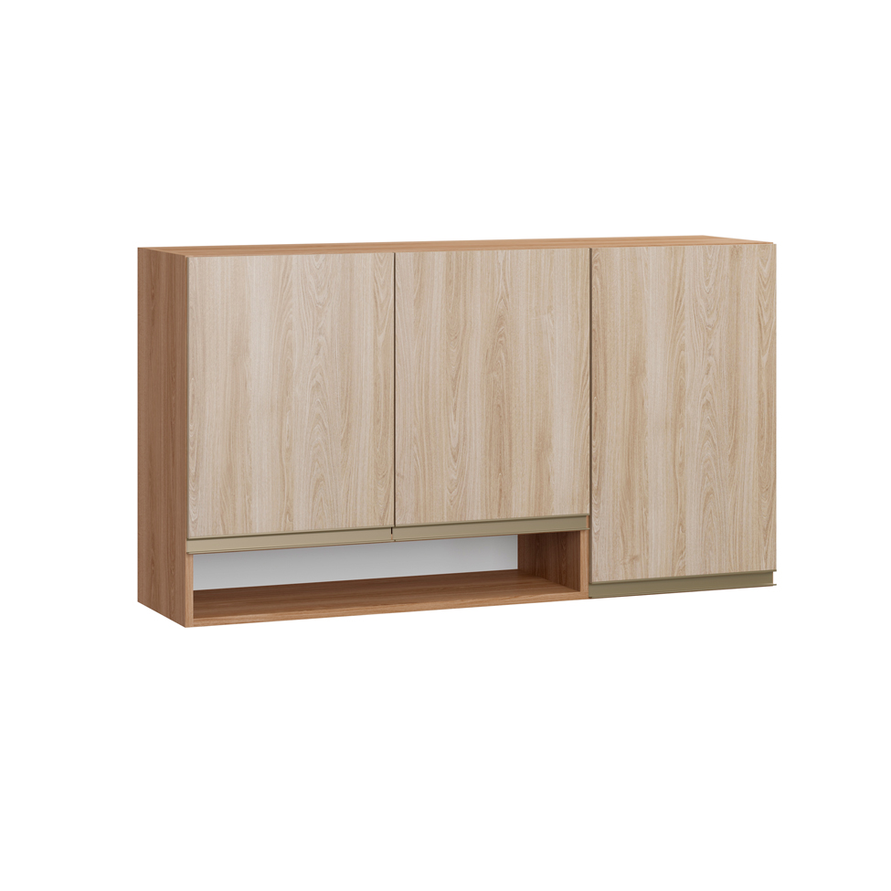 Armário Aéreo Cook ll 3 Portas Madeira e Aveiro 120 cm