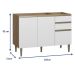 Balcão de Cozinha Cook 3 Portas 2 Gavetas Madeira e Branco