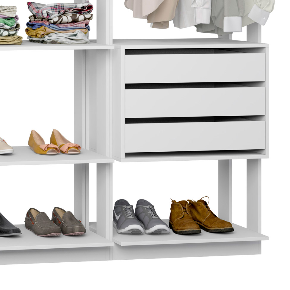 Guarda-Roupa Solteiro Modulado Clothes II 3 Gavetas Branco