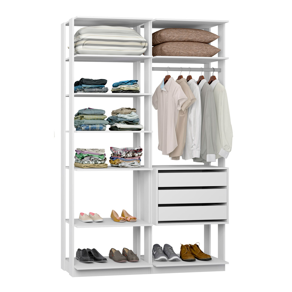 Guarda-Roupa Solteiro Modulado Clothes II 3 Gavetas Branco
