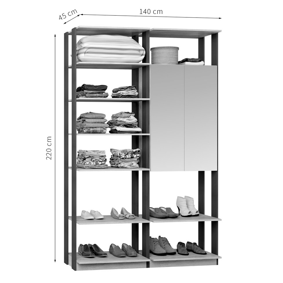 Guarda-Roupa Solteiro Modulado Clothes II com Espelho 2 Portas Branco