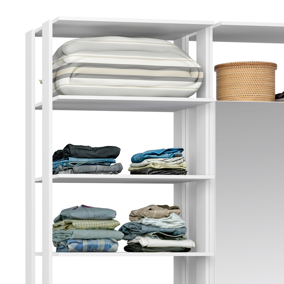 Guarda-Roupa Solteiro Modulado Clothes II com Espelho 2 Portas Branco