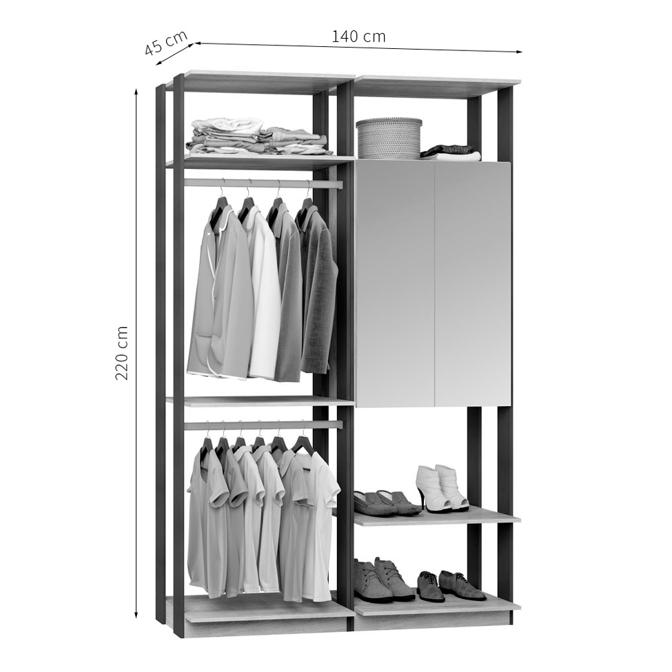 Guarda-Roupa Solteiro Modulado Clothes com Espelho 2 Portas Branco