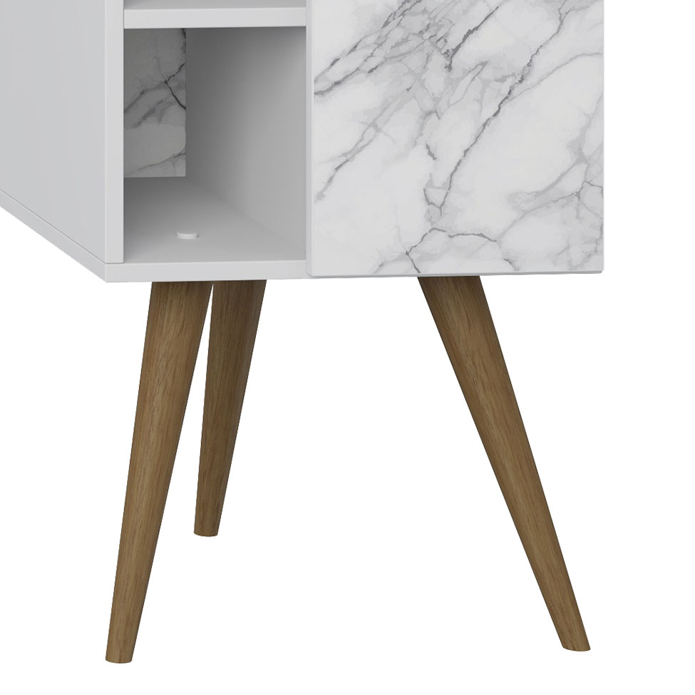Mesa de Cabeceira Rá Branco Carrara