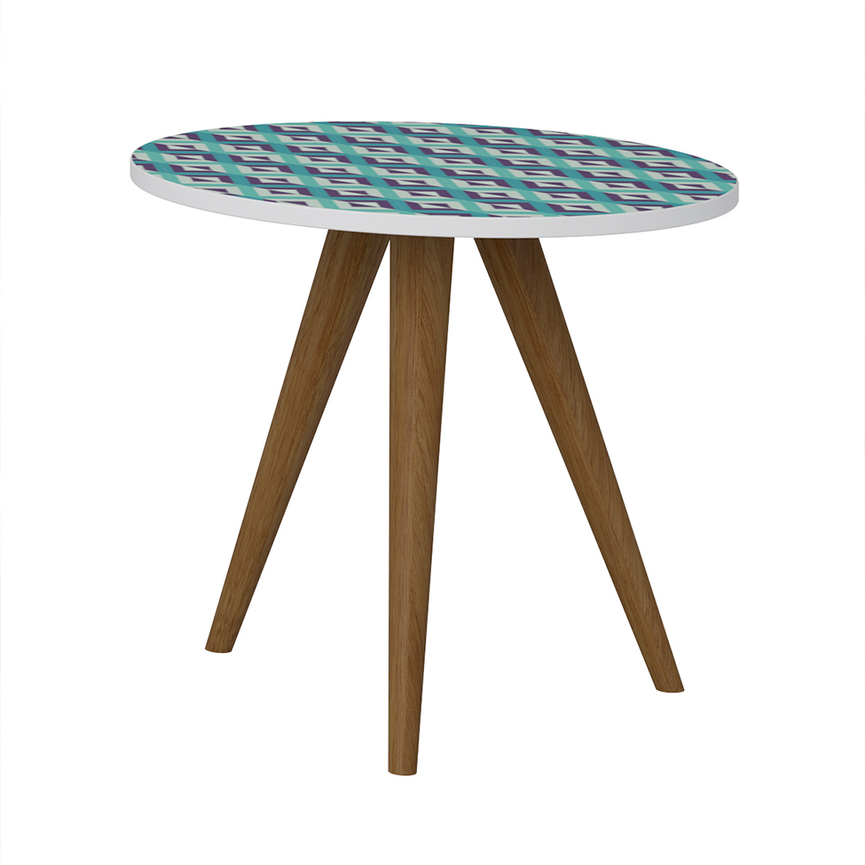 Mesa Lateral Redonda Retrô Branca e Azul 42 cm