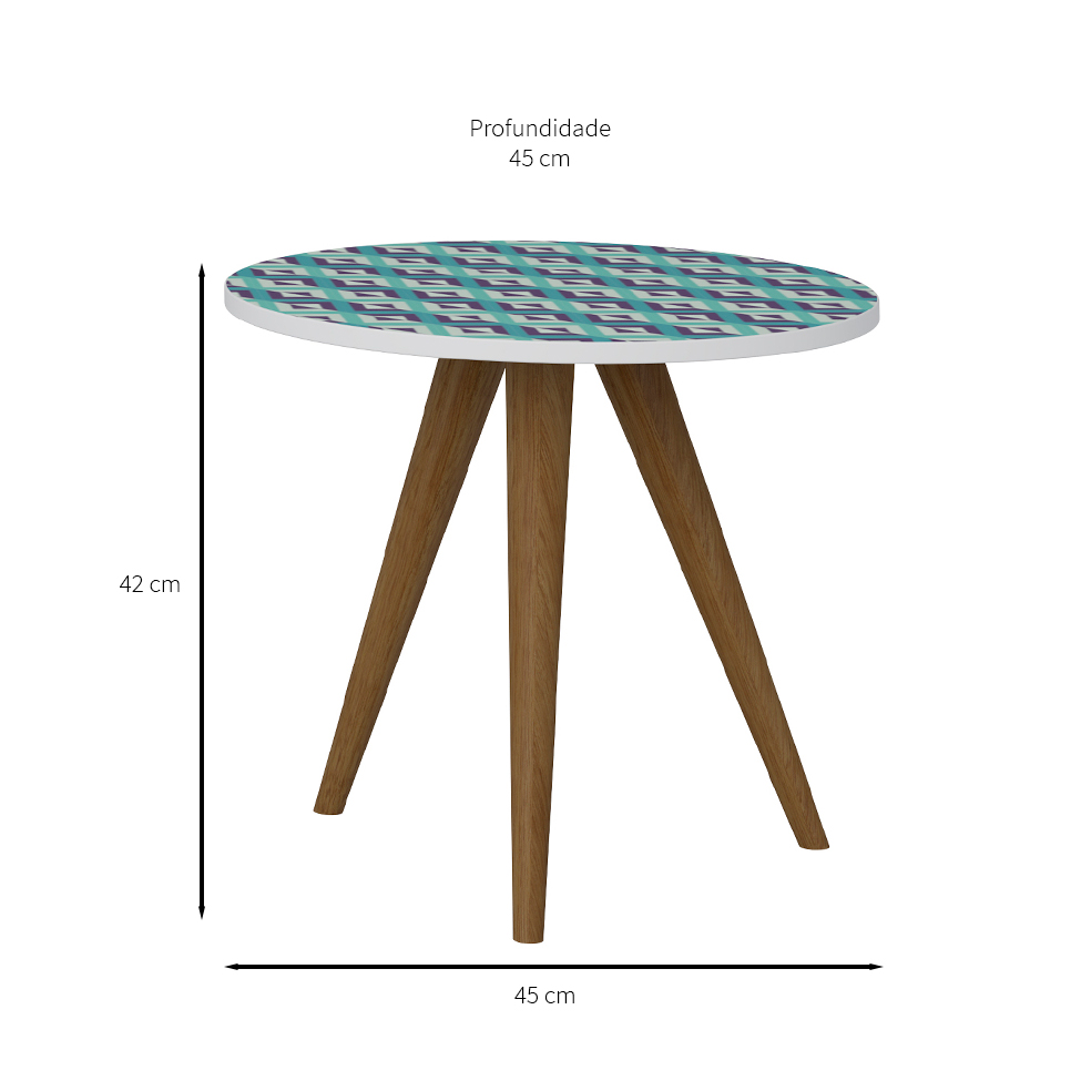 Mesa Lateral Redonda Retrô Branca e Azul 42 cm