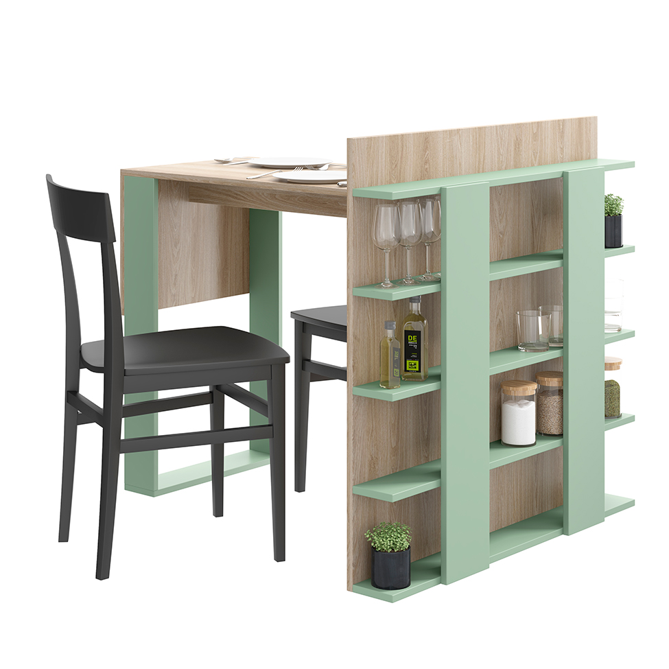 Mesa de Cozinha Retangular com Estante Smart Aveiro e Verde