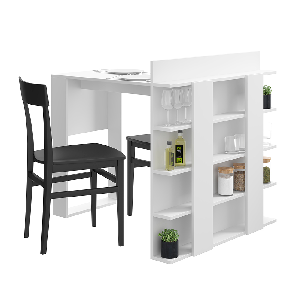 Mesa de Cozinha Retangular com Estante Smart Branca