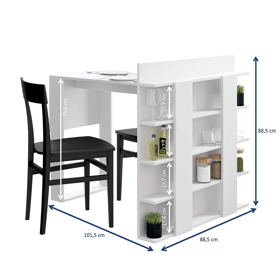 Mesa de Cozinha Retangular com Estante Smart Branca