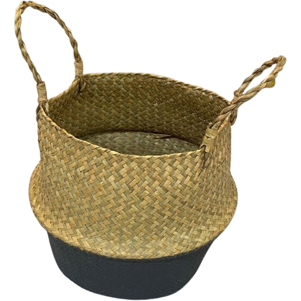 Cesta com Alça Decorativo em Palha 45cm Preto