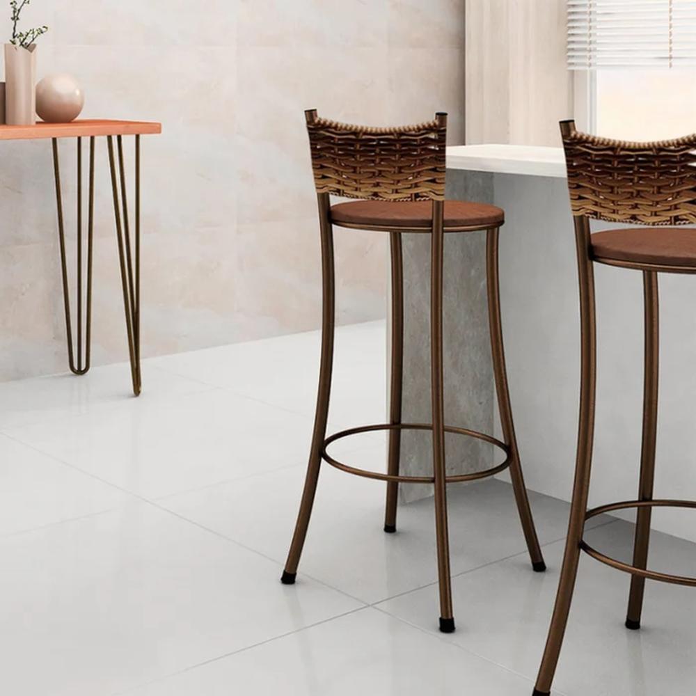 Banqueta com Encosto Dinamarca Ouro Velho BM Tubulares