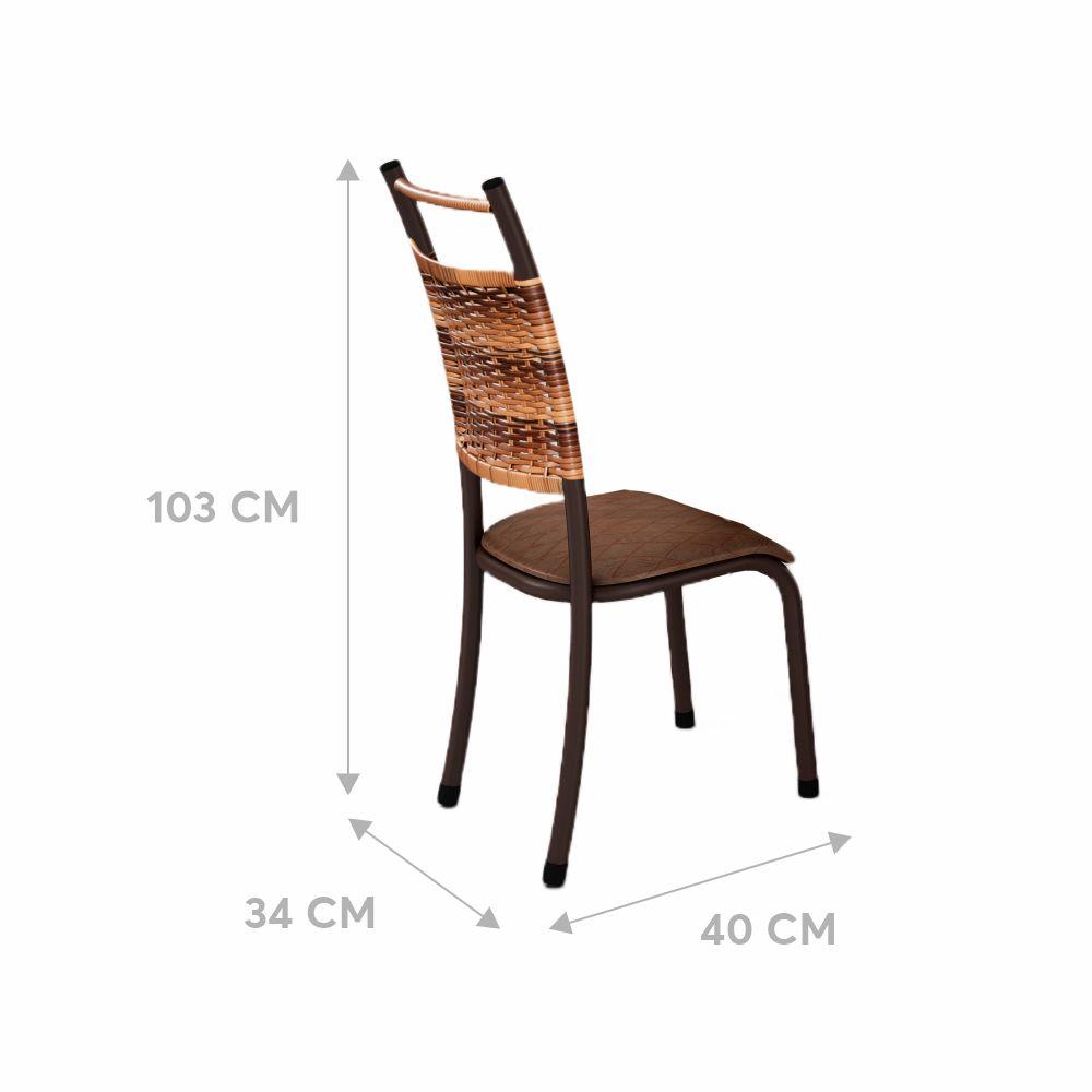 Conjunto 4 Cadeiras Chicago de Jantar em Couro Caramelo e Rattan com Metal Preto