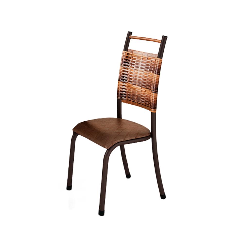 Conjunto 4 Cadeiras Chicago de Jantar em Couro Caramelo e Rattan com Metal Preto
