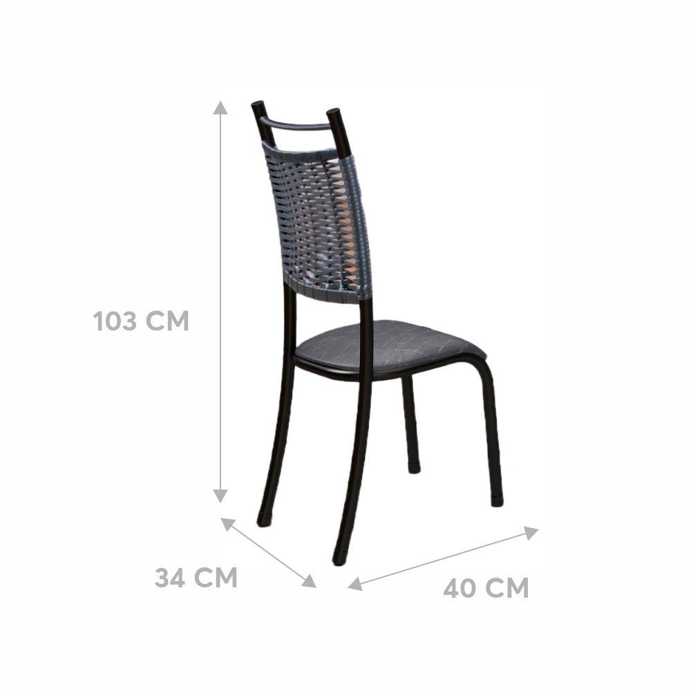 Conjunto 4 Cadeiras Chicago de Jantar em Couro Cinza e Rattan com Metal Preto