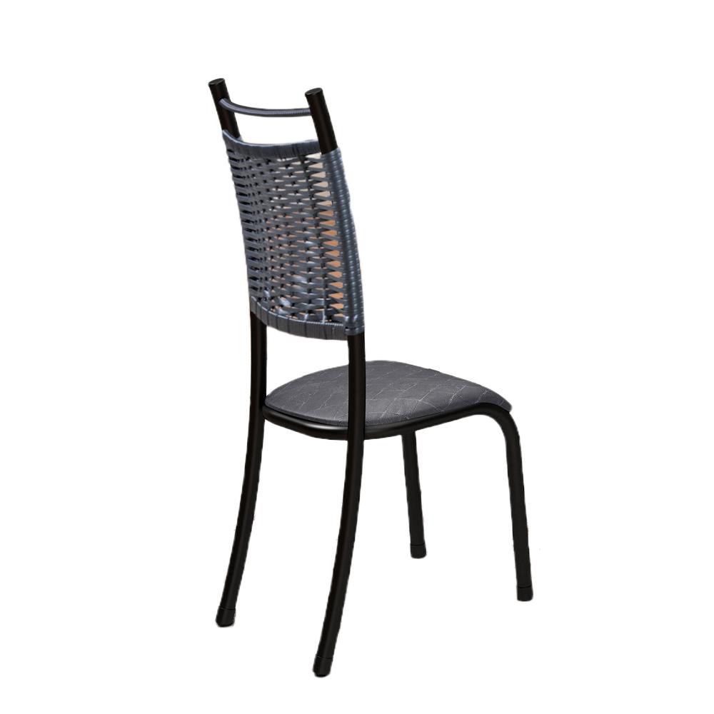 Conjunto 4 Cadeiras Chicago de Jantar em Couro Cinza e Rattan com Metal Preto