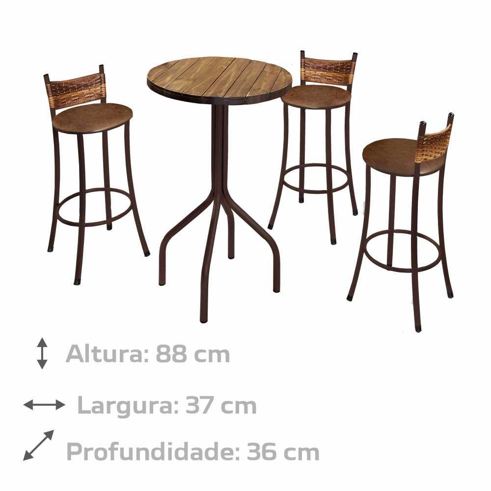 Conjunto Mesa Bistrô Tampo Madeira com 3 Banquetas BM Tubulares