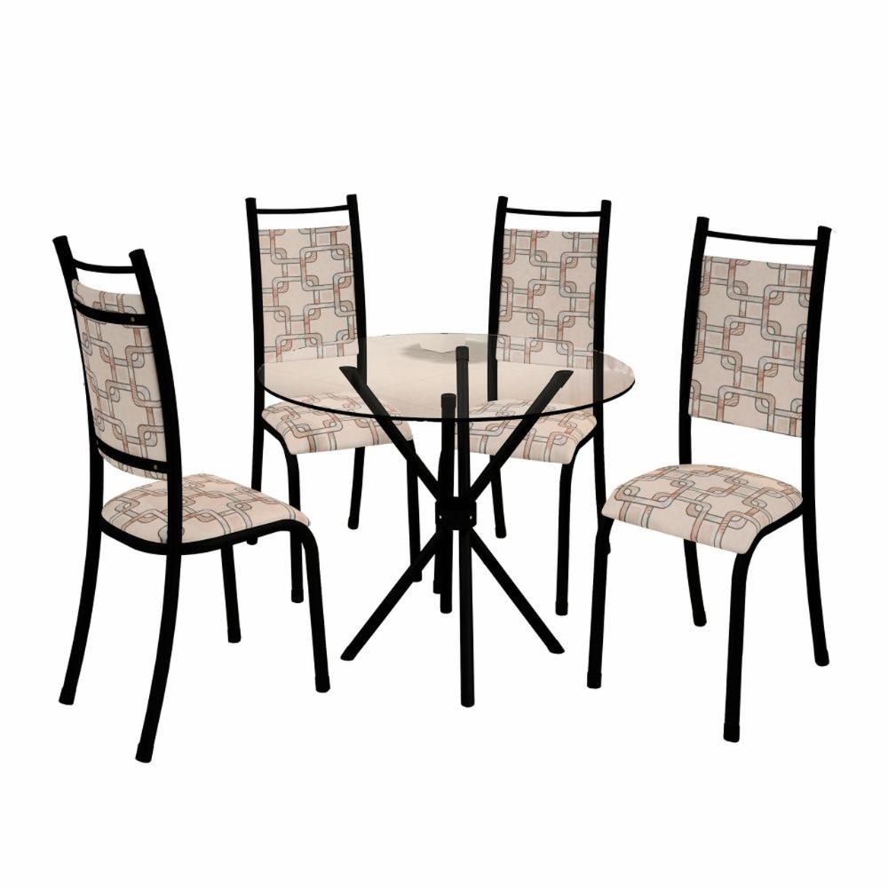 Conjunto Mesa Redonda Verona com Tampo Vidro e 4 Cadeiras BM Tubulares