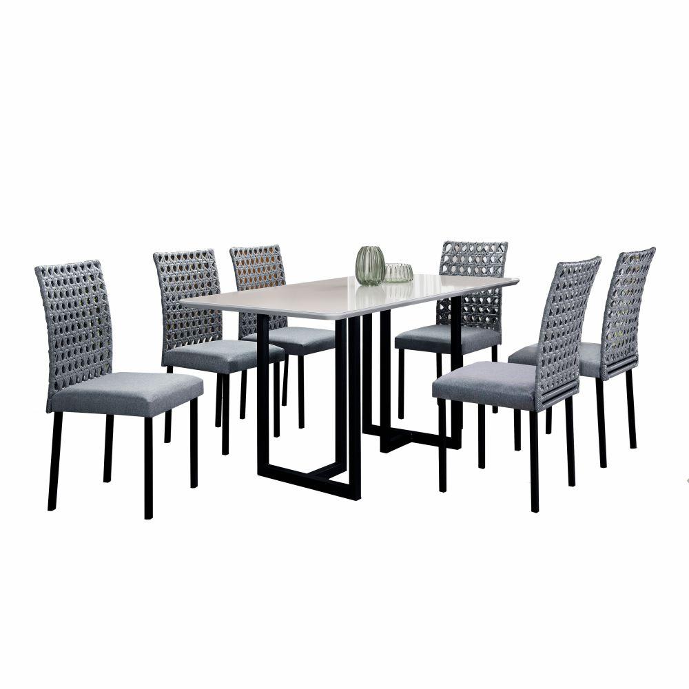 Conjunto Sala de Jantar Lisboa com 6 Cadeiras Rattan Grafite e Metal Preto BM Tubulares