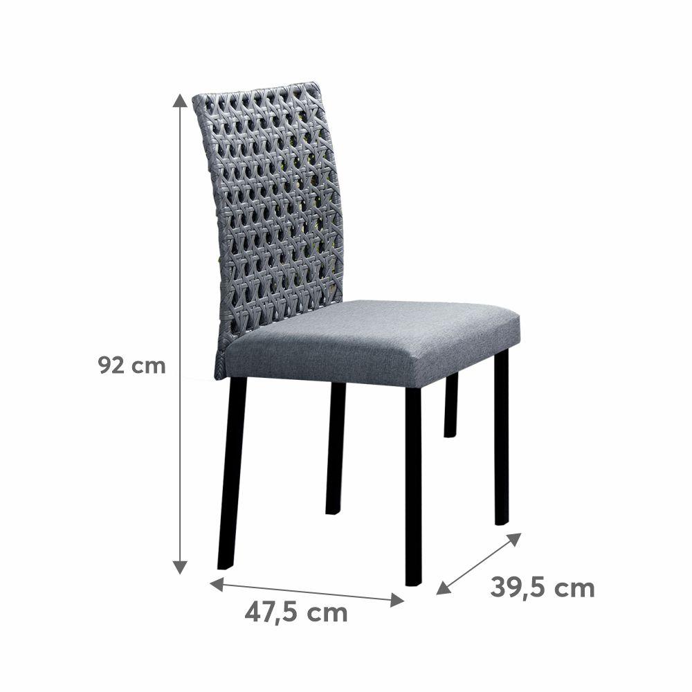Conjunto Sala de Jantar Lisboa com 6 Cadeiras Rattan Grafite e Metal Preto BM Tubulares
