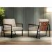Poltrona Roma Linho Bege com Rattan e Base em Metal Preto