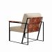 Poltrona Roma Linho Bege com Rattan e Base em Metal Preto