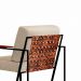 Poltrona Roma Linho Bege com Rattan e Base em Metal Preto