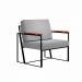 Poltrona Roma Linho Cinza com Rattan e Base em Metal Preto