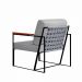 Poltrona Roma Linho Cinza com Rattan e Base em Metal Preto