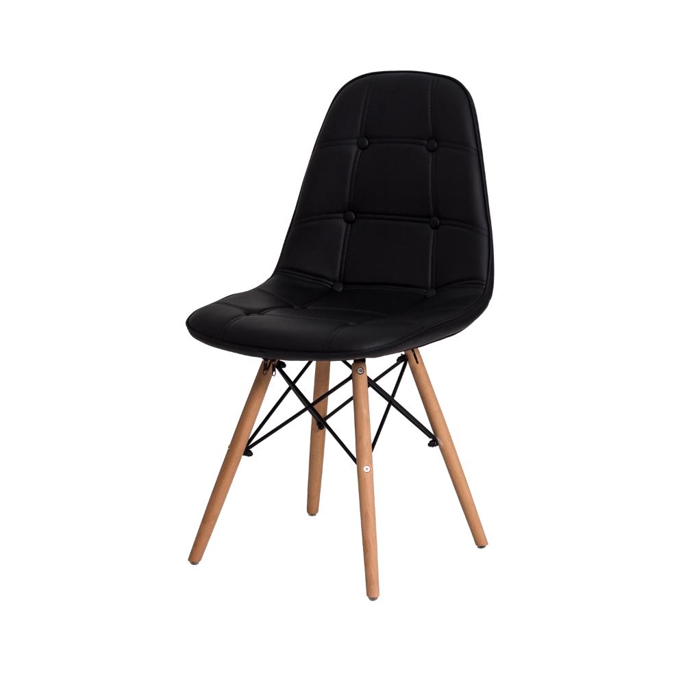 Cadeira Charles Eames Botonê Preta Base Madeira
