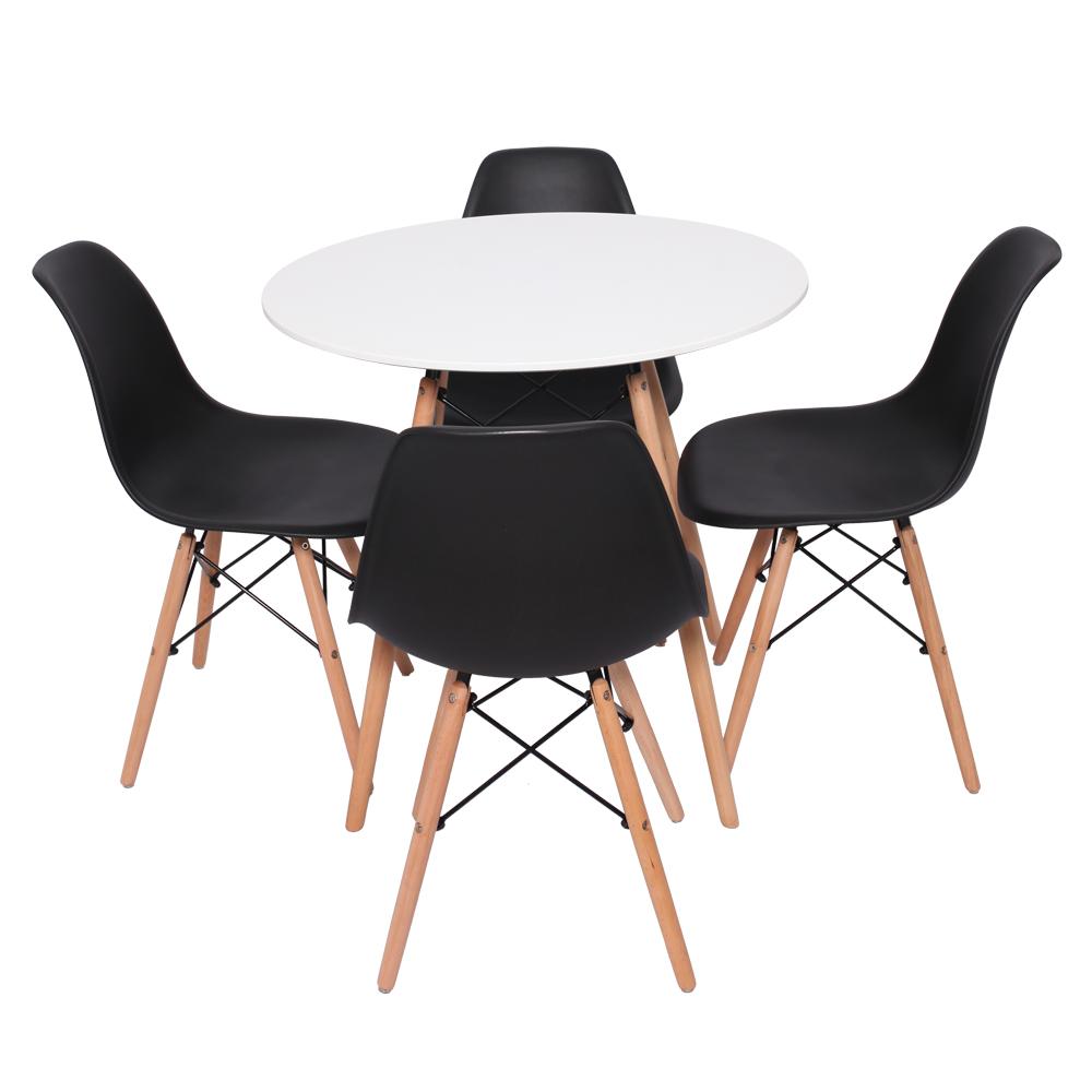 Conjunto Mesa Redonda Eiffel 70cm Branca com 4 Cadeiras Eifffel Preta