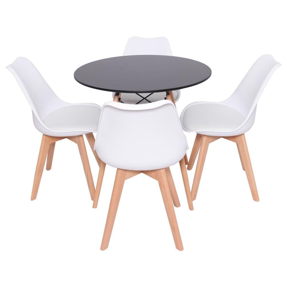 Conjunto Mesa Redonda Eiffel 70cm Preta com 4 Cadeiras Saarinen Branca