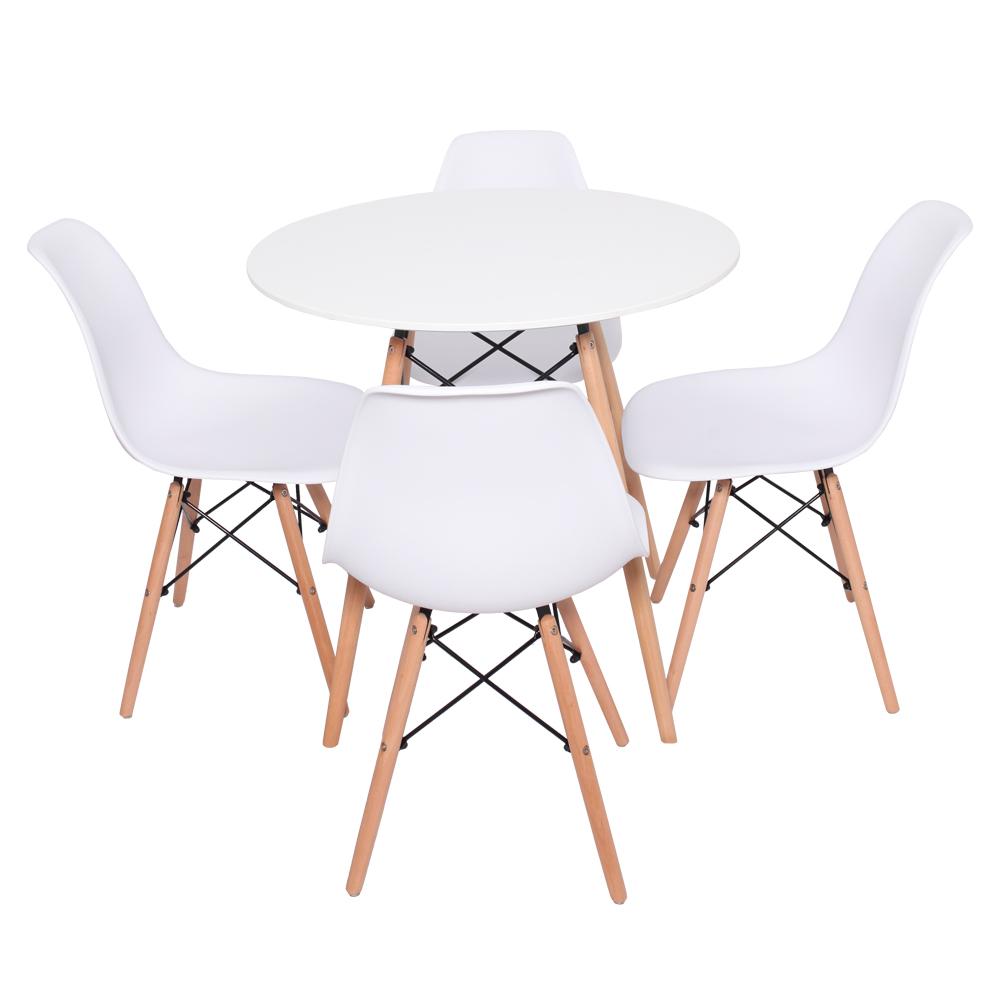 Conjunto Mesa Redonda Eiffel 70cm com 4 Cadeiras Eiffel Branca