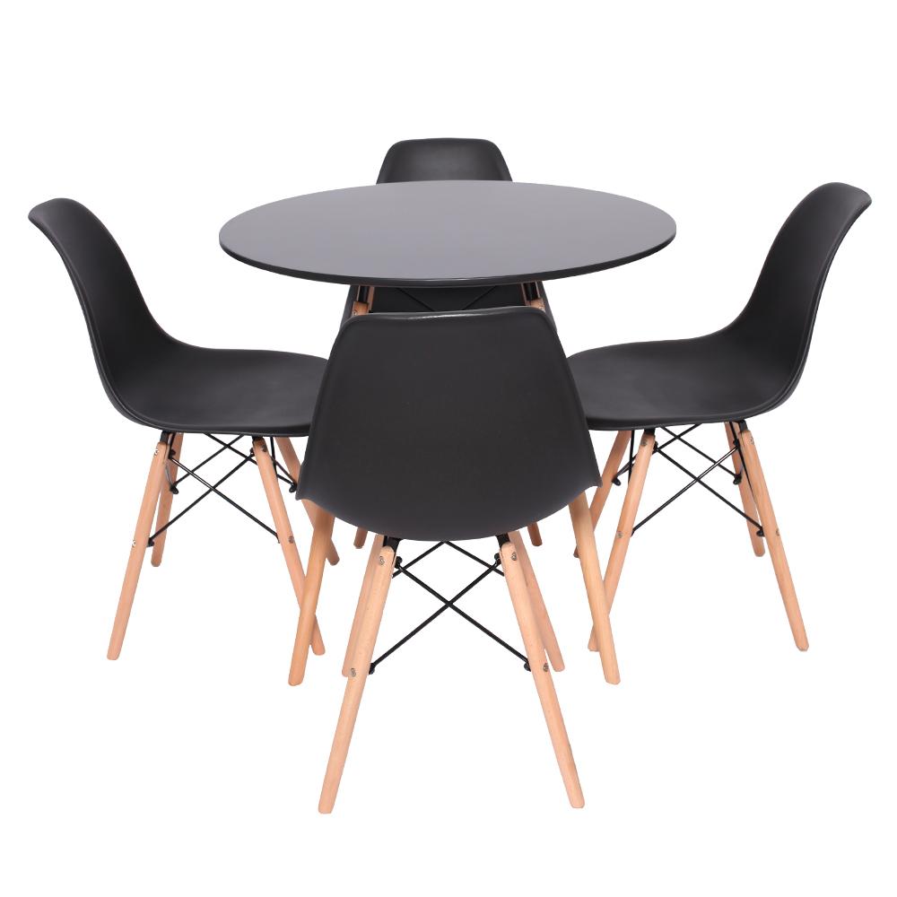 Conjunto Mesa Redonda Eiffel 70cm com 4 Cadeiras Eiffel Preta