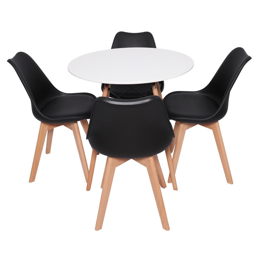 Conjunto Mesa Redonda Eiffel Branca 70cm com 4 Cadeiras Saarinen Preta
